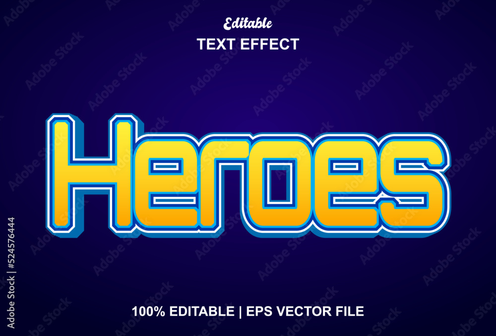 heroes text effect with yellow and blue color editable.