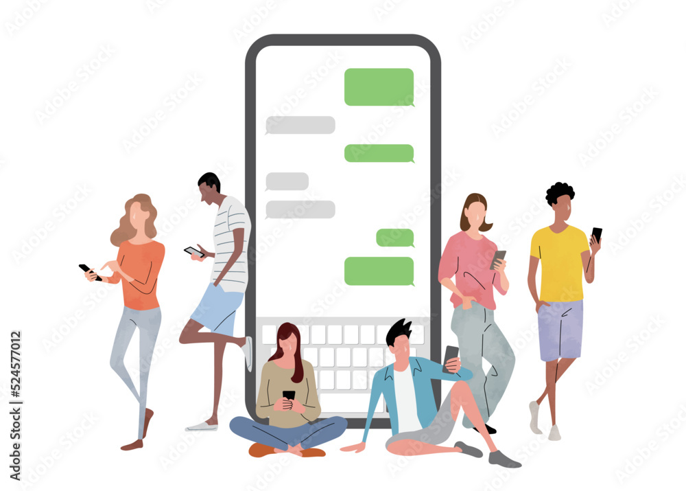ベクターイラスト素材:スマホでメッセージのやり取りをする人々 Stock Vector | Adobe Stock