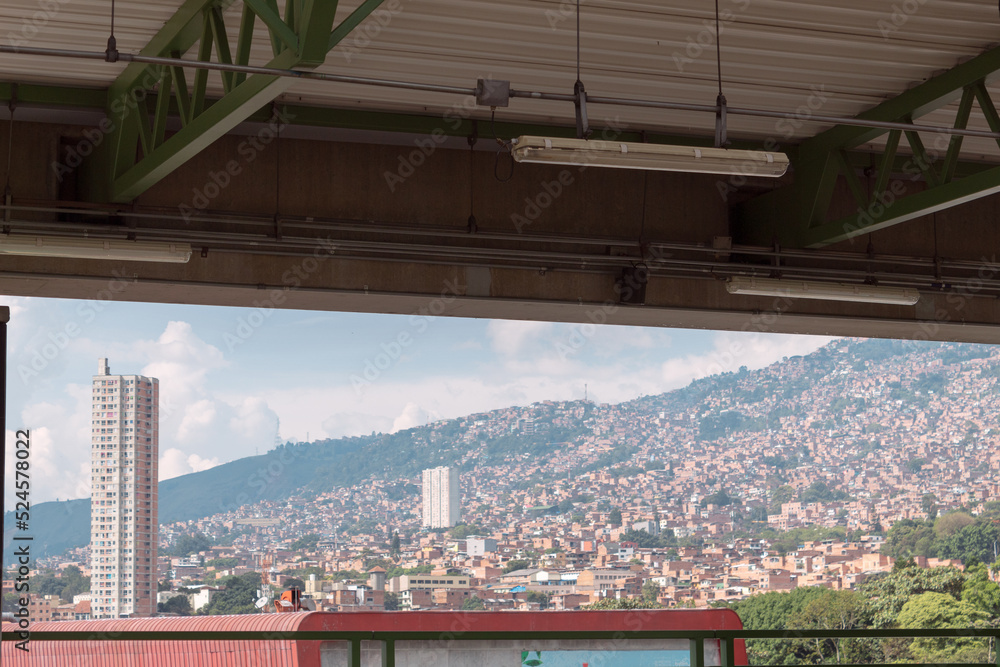 A city seen from a metro station on a sunny day. Medellin Colombia.