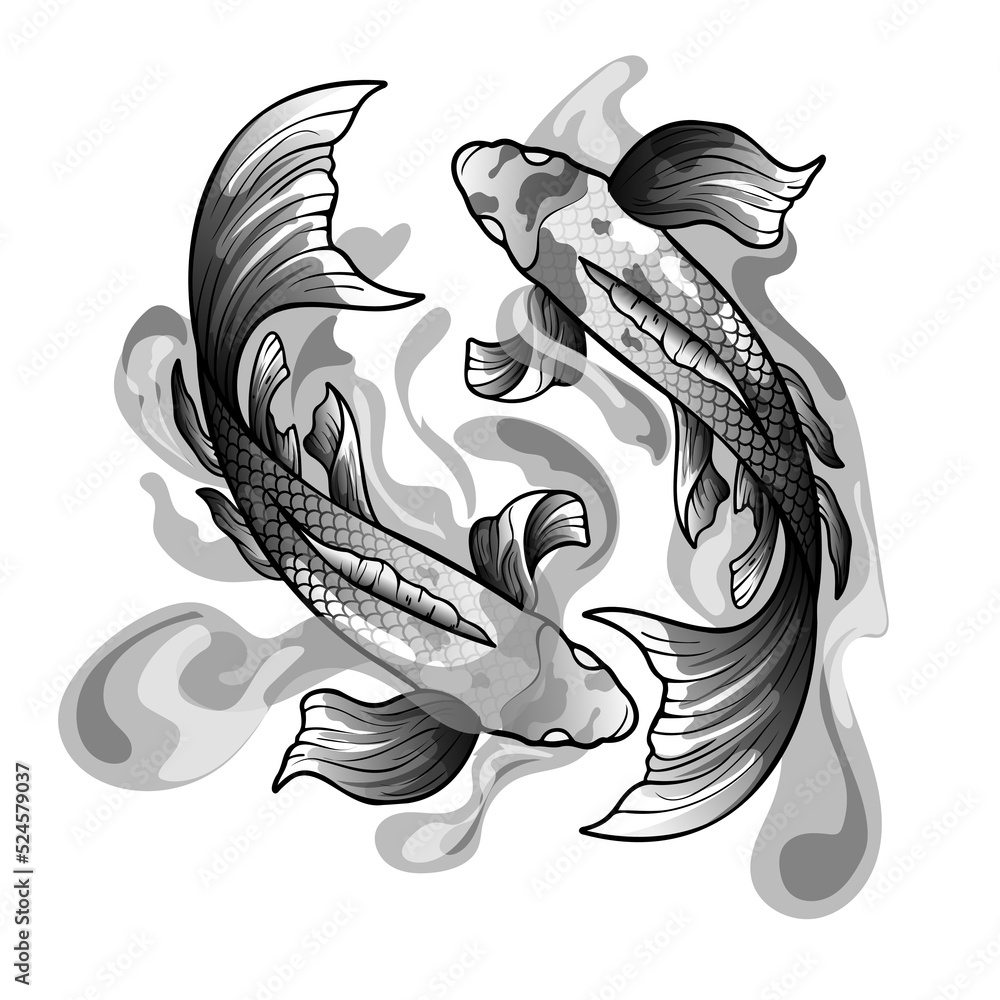 hand drawn koi fish with flower tattoo for Arm. Japanese tattoo and ...