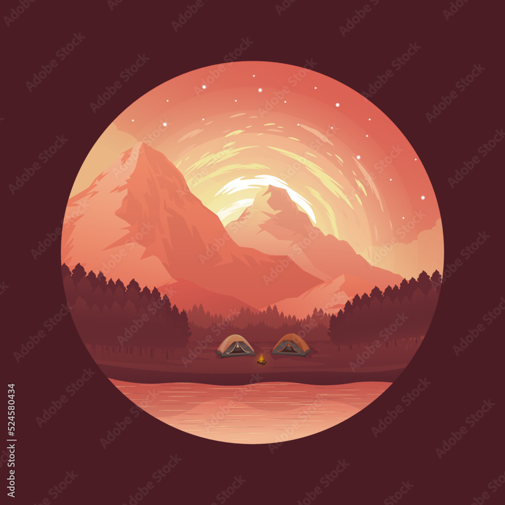 Camping travel landscape vector illustration logo design