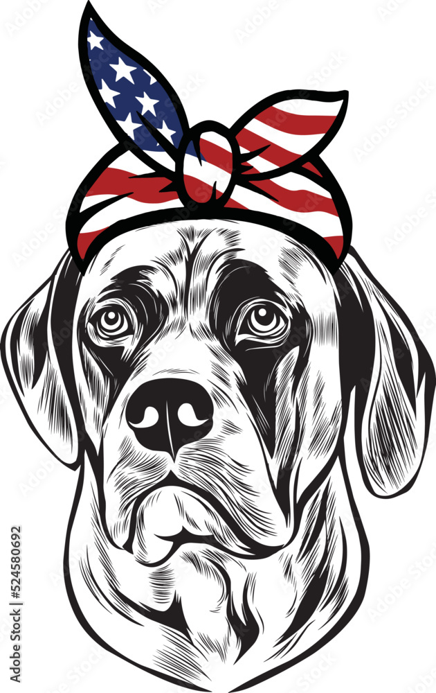 English Mastiff Dog vector eps , Dog in Bandana, sunglasses, Fourth , 4th July vector eps, Patriotic, USA Dog, Cricut Silhouette Cut File
