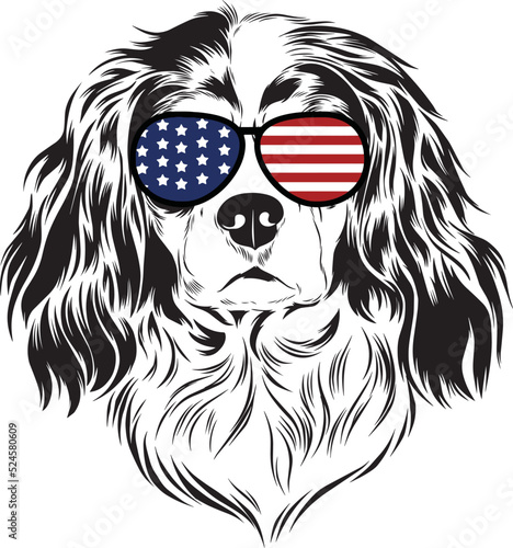 Cavalier King Charles Spaniel Dog vector eps , Dog in Bandana, sunglasses, Fourth , 4th July vector eps, Patriotic, USA Dog, Cricut Silhouette Cut File