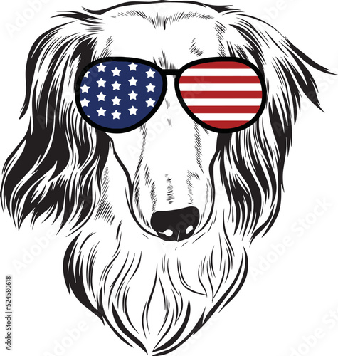 Long Haired Dachshund Dog vector eps , Dog in Bandana, sunglasses, Fourth , 4th July vector eps, Patriotic, USA Dog, Cricut Silhouette Cut File