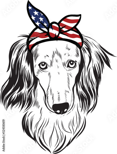 Long Haired Dachshund Dog vector eps , Dog in Bandana, sunglasses, Fourth , 4th July vector eps, Patriotic, USA Dog, Cricut Silhouette Cut File