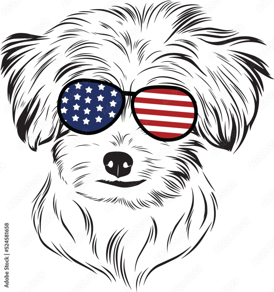 Maltese Dog vector eps , Dog in Bandana, sunglasses, Fourth , 4th July vector eps, Patriotic, USA Dog, Cricut Silhouette Cut File