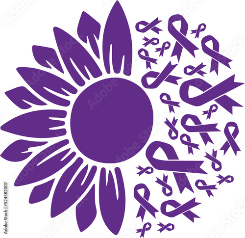 Sunflower Pancreatic Cancer Purple Ribbon vector eps,Pancreatic Cancer Awareness vector eps, Cricut files, vector eps cut file to use Cricut