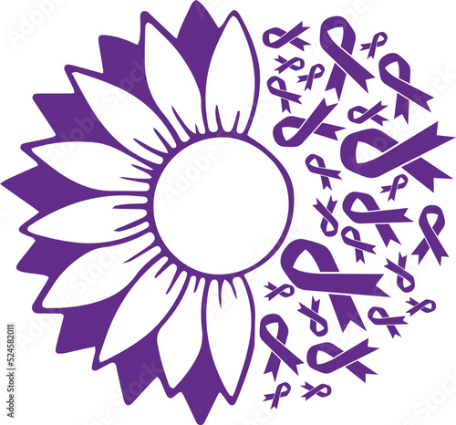 Sunflower Pancreatic Cancer Purple Ribbon vector eps,Pancreatic Cancer Awareness vector eps, Cricut files, vector eps cut file to use Cricut