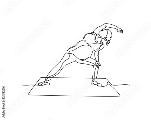 One continuous line of a pregnant women exercising. Minimalist style vector illustration in white background.