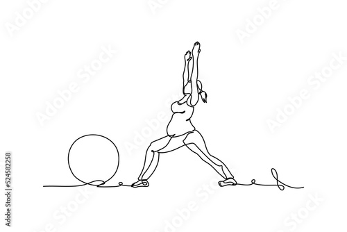 One continuous line of a pregnant women exercising. Minimalist style vector illustration in white background.