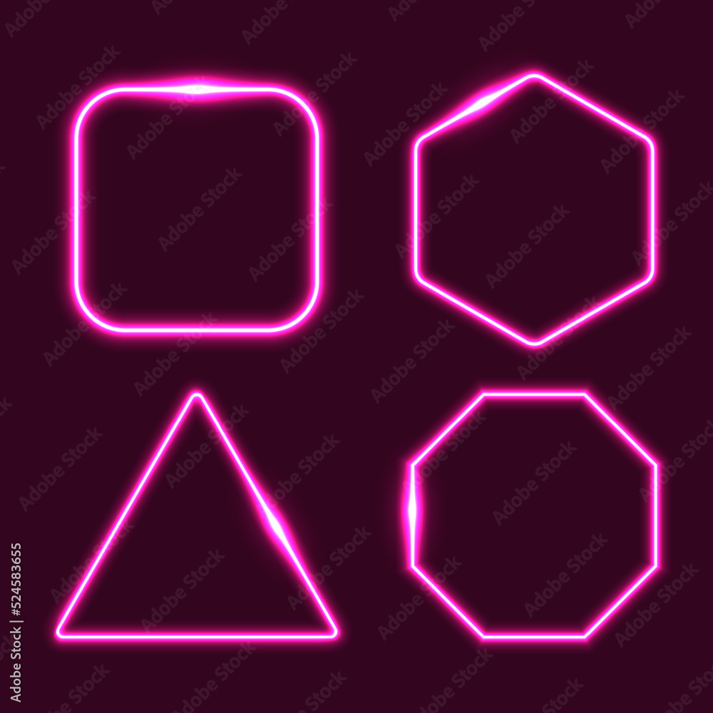 Realistic neon light effect pink borders collection Realistic neon light effect pink borders collection