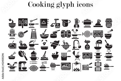 Set of cooking glyph icons. Cooking glyph icons