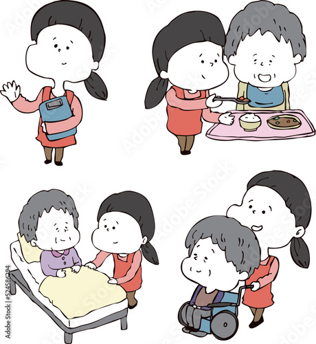 介護の現場イラスト（女性介護士）