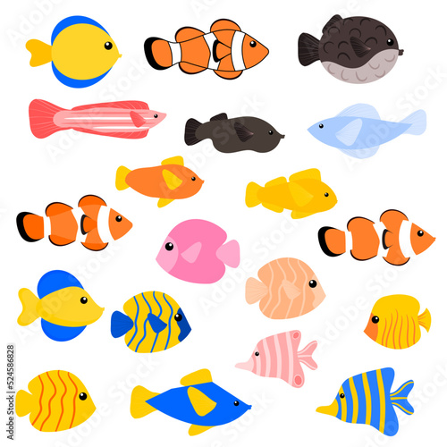 Various types of fish collection. Fish clipart set.