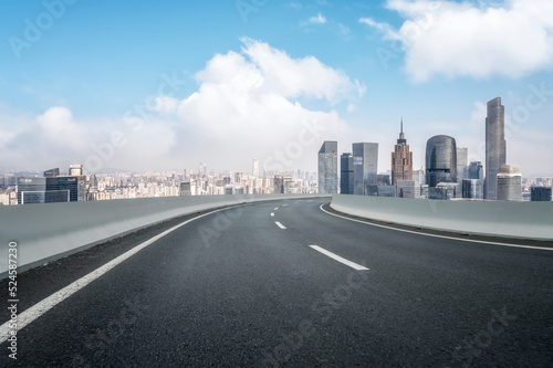 Road and city buildings landscape skyline