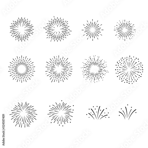Black fireworks hand drawn illustration set