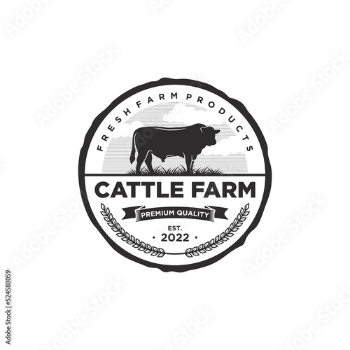 Vintage Cattle Farm Logo Vector Template
