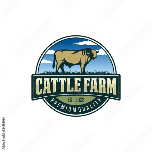 Vintage Cattle Farm Logo Vector Template