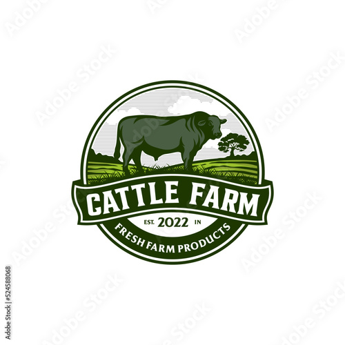 Vintage Cattle Farm Logo Vector Template