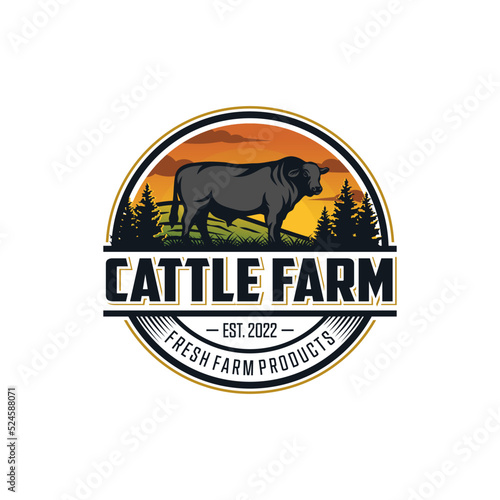 Vintage Cattle Farm Logo Vector Template