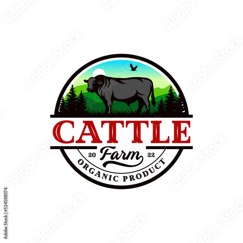 Vintage Cattle Farm Logo Vector Template