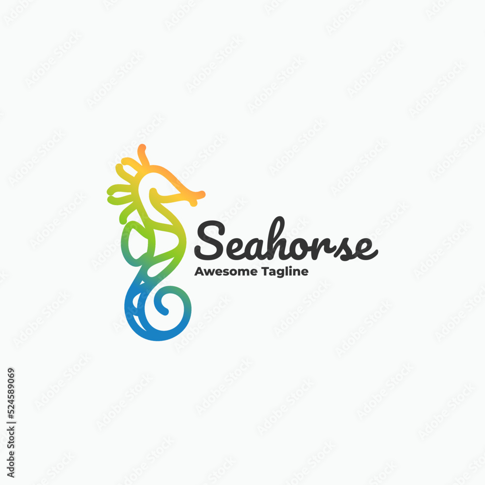 Vector Logo Illustration Seahorse Gradient Line Art Style.