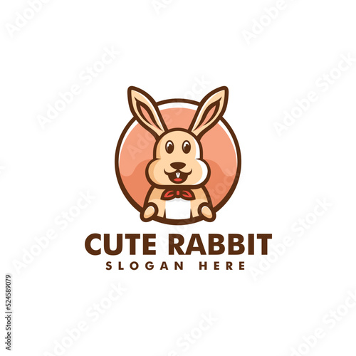 Vector Logo Illustration Cute Rabbit Simple Mascot Style.