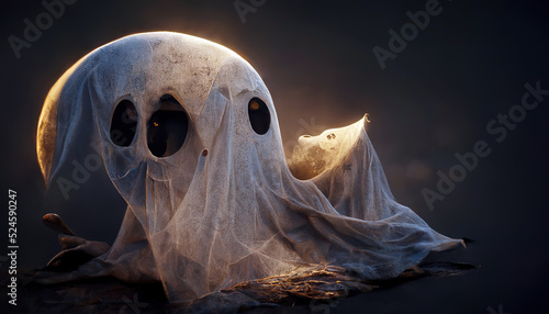 3D rendering ghost in ray of moonlight.