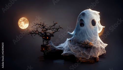 3D rendering ghost in ray of moonlight.