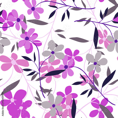 Cute simple flower seamless pattern. Doodle botanical plants background. Hand drawn abstract floral wallpaper.