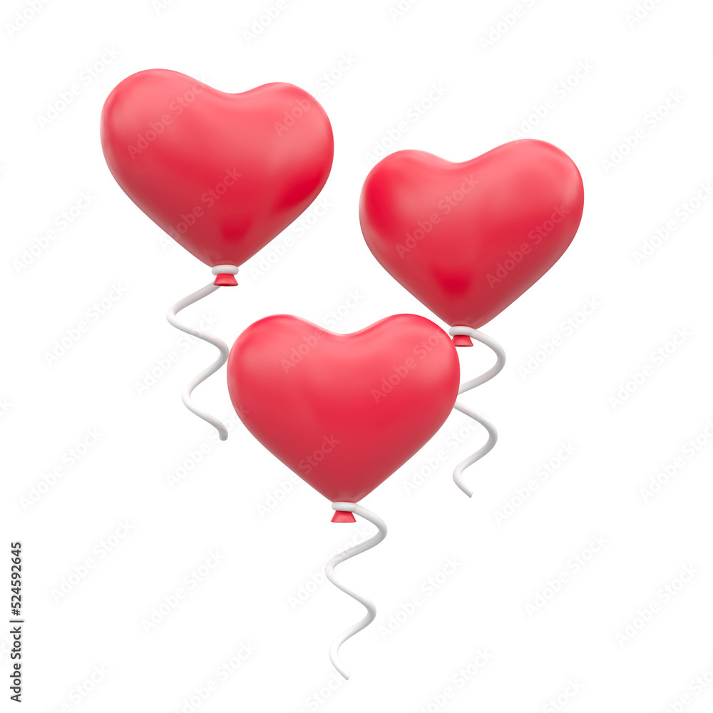 Red heart balloon. 3D element.