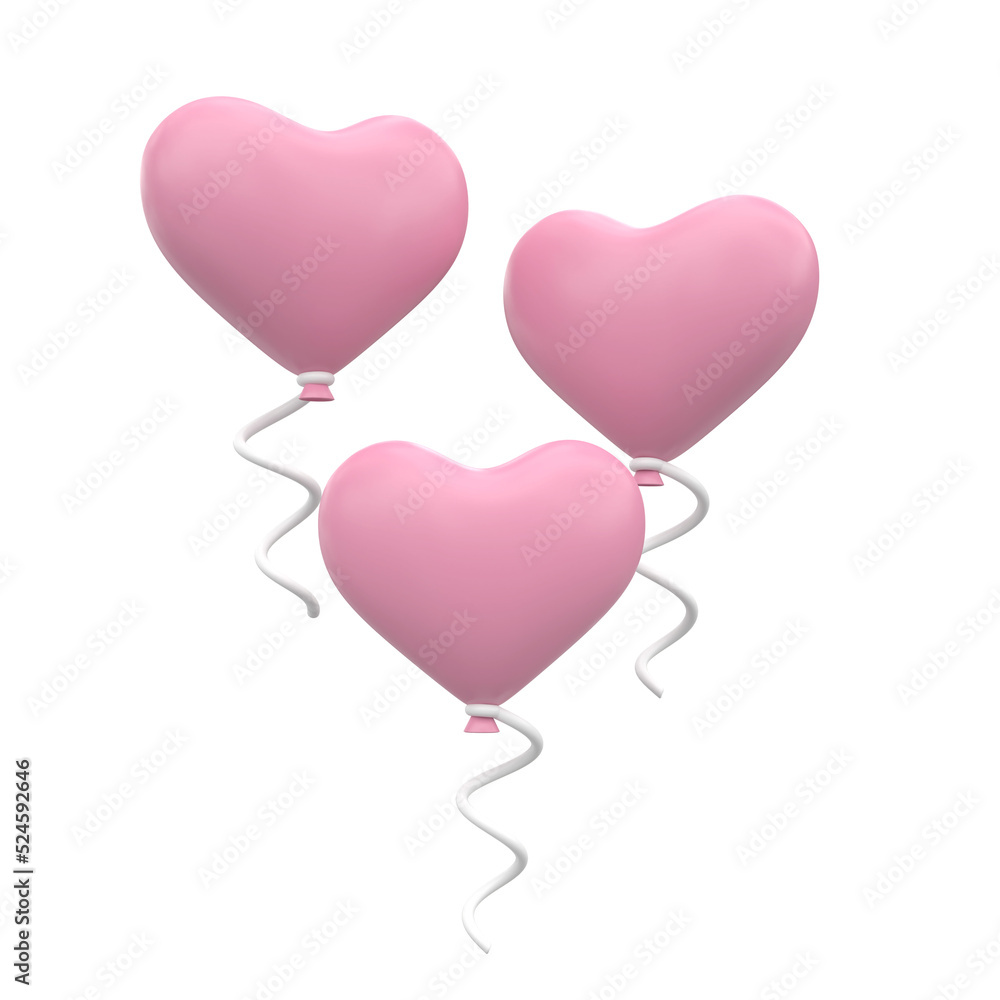 Pink heart balloon. 3D element.