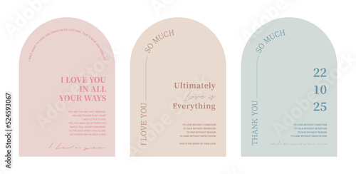 Arched simple and trendy card, invitation, panel design illustration graphic set.