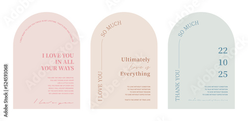 Arched simple and trendy card, invitation, panel design illustration graphic set. photo