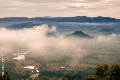 Foggy summer morning in the mountains.