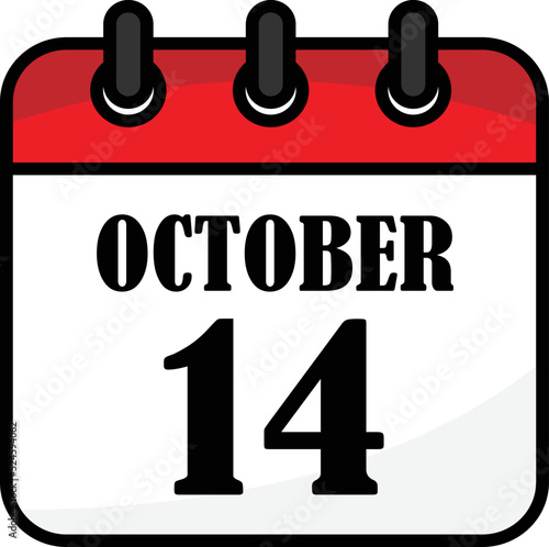 Calendar day - 14 october vector illustration flat style.