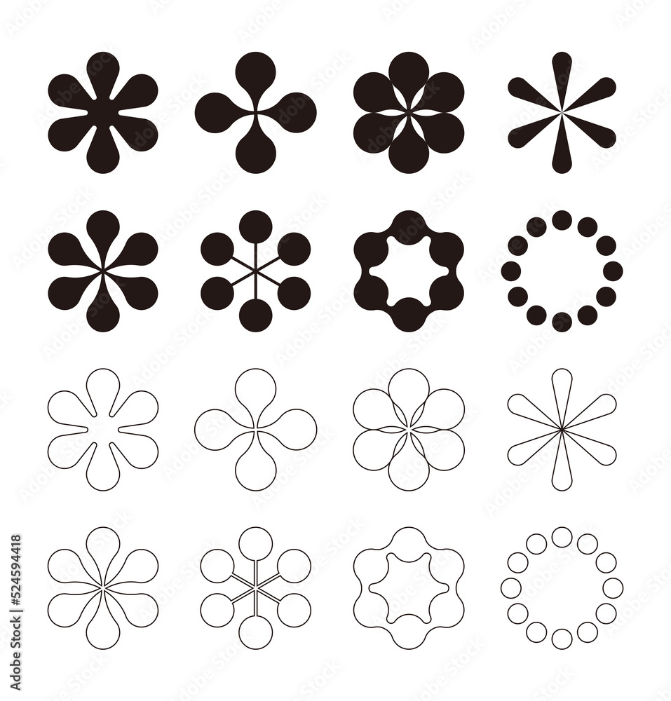 Simple, minimal style abstract geometric shapes icon set. Simple, minimal style abstract geometric shapes icon set.