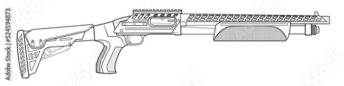 Vector illustration of the tactical pump-action shotgun with adjustable stock and picattiny rails on a white background