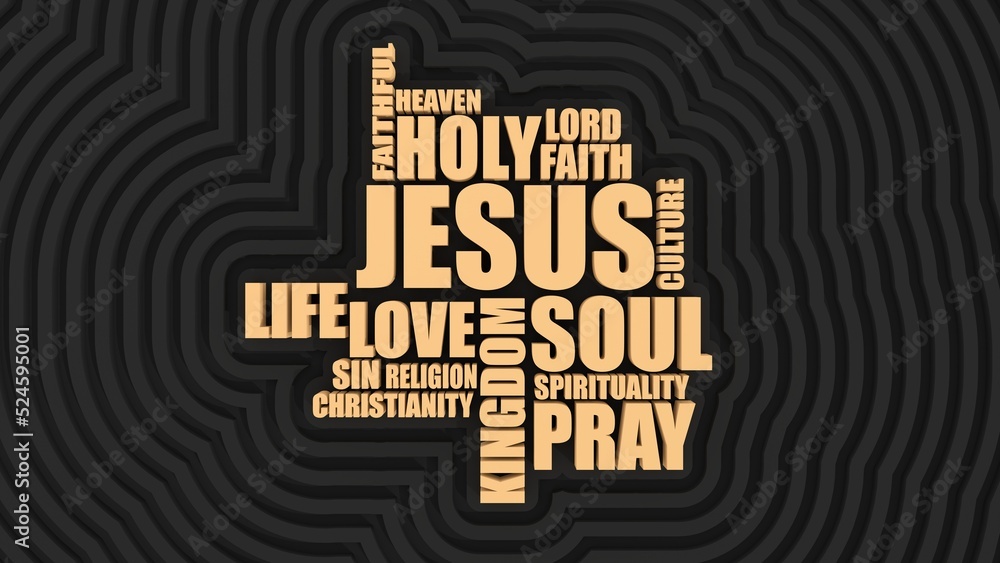 Fototapeta premium Christianity religion relative words or tags cloud. 3D render
