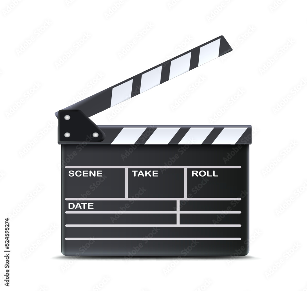 Fototapeta premium 3d realistic vector icon. Movie clapper board.
