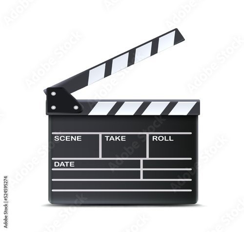 3d realistic vector icon. Movie clapper board.