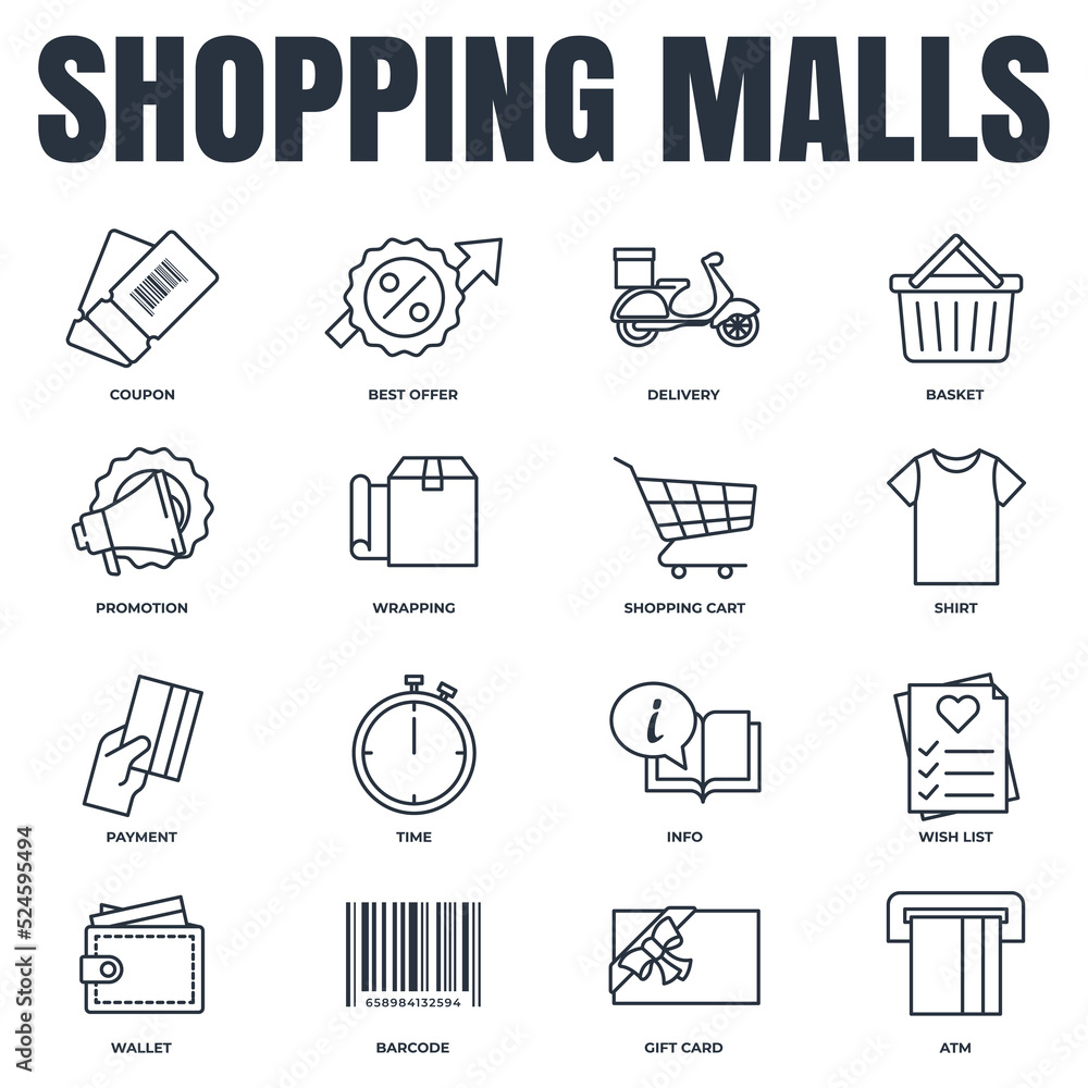 Set of Shopping malls icon logo vector illustration. Online supermarket pack symbol template for graphic and web design collection Set of Shopping malls icon logo vector illustration. Online supermarket pack symbol template for graphic and web design collection