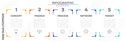 Minimal infographic elements concept design vector with icons. Business workflow network project template for presentation and report.