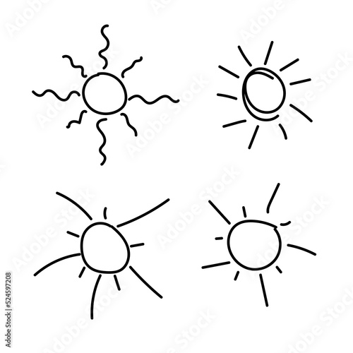 set of hand drawn sun symbols. Doodle Sun illustration.