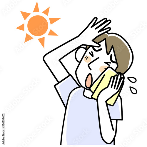 炎天下で暑さに参っている男性の上半身