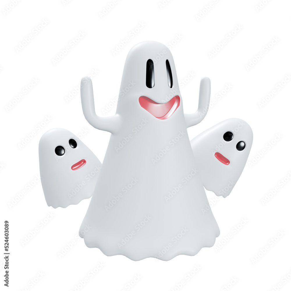 Fototapeta premium Halloween smiley ghost, PNG 3d illustration