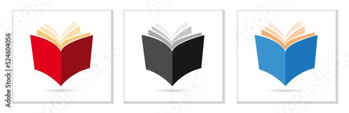 Open book. Set of icons for bookstore, writer and library. Info and tutorial sign. Vector illustration