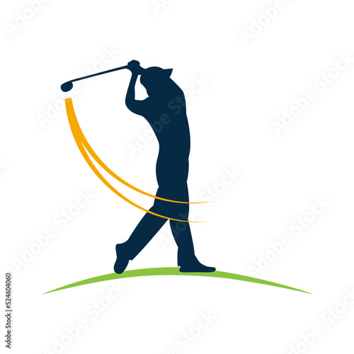 Player or golfer hitting the golf ball. Simple vector illustration in silhouette