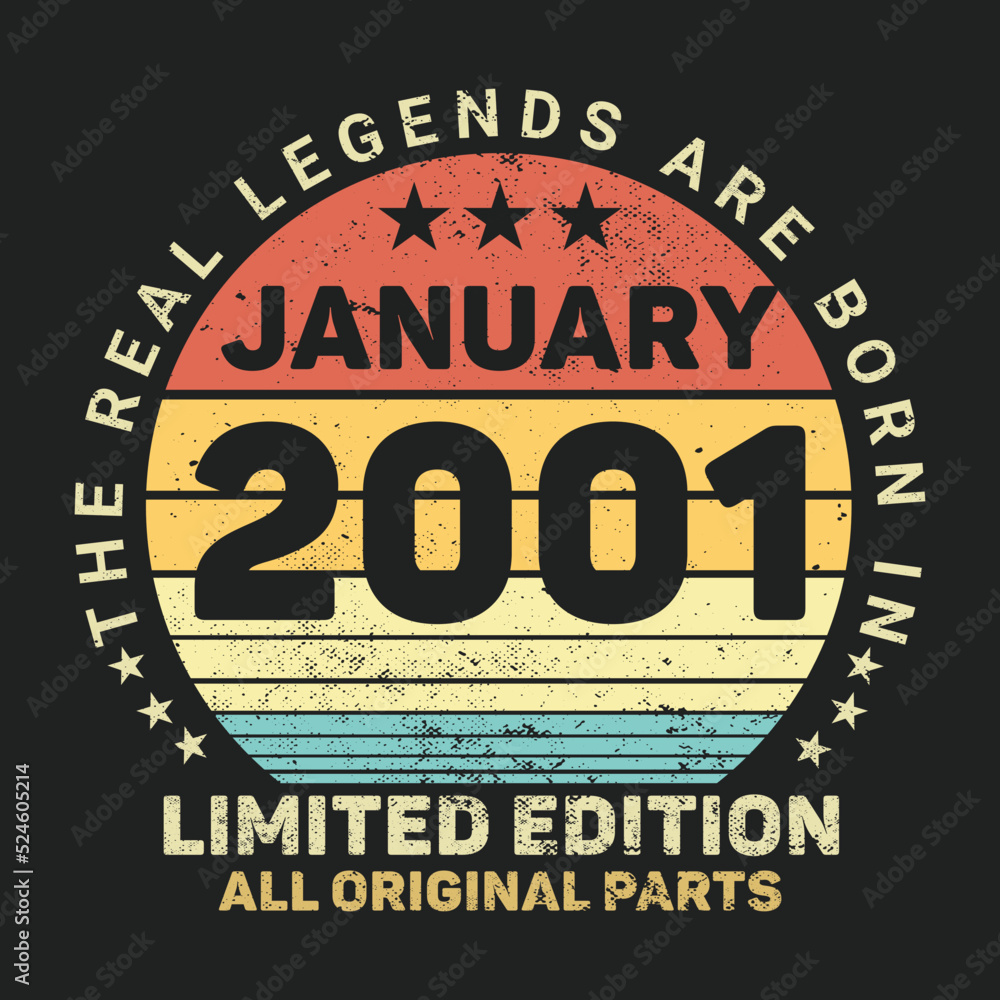 The Real Legends Are Born In January 2001, Birthday gifts for women or men, Vintage birthday shirts for wives or husbands, anniversary T-shirts for sisters or brother