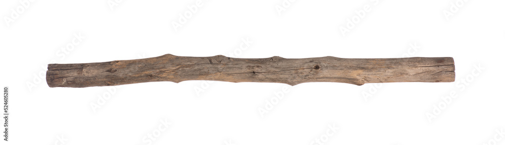 old wooden stick with cracks isolated on white background - obrazy, fototapety, plakaty 